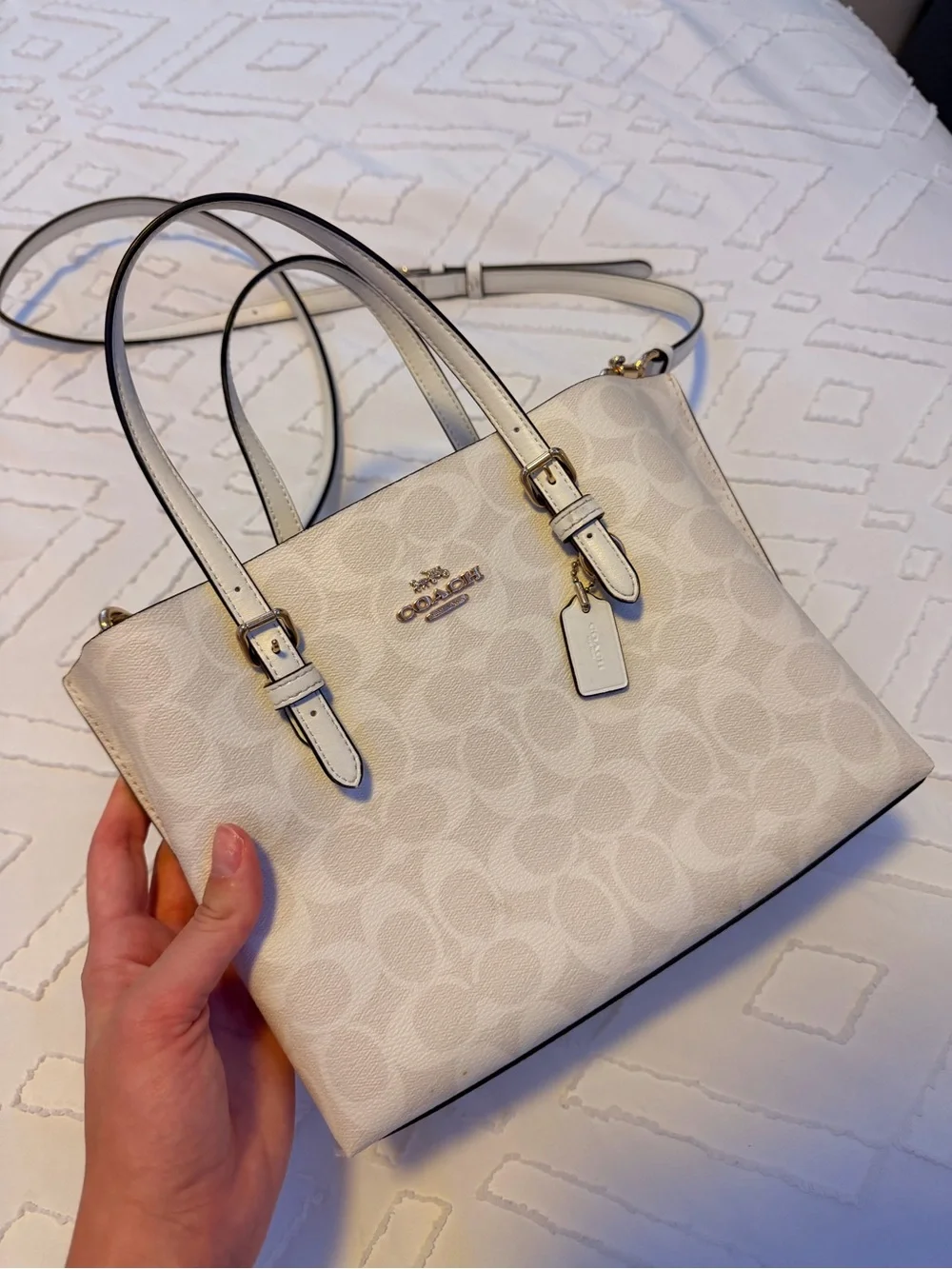 Coach Signature Pebbled Leather Satchel in Chalk White